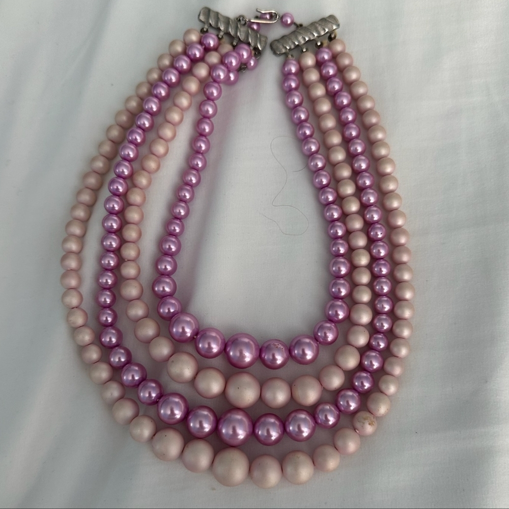 Vintage stacked faux pearl necklace pink/lavender and cream/champagne